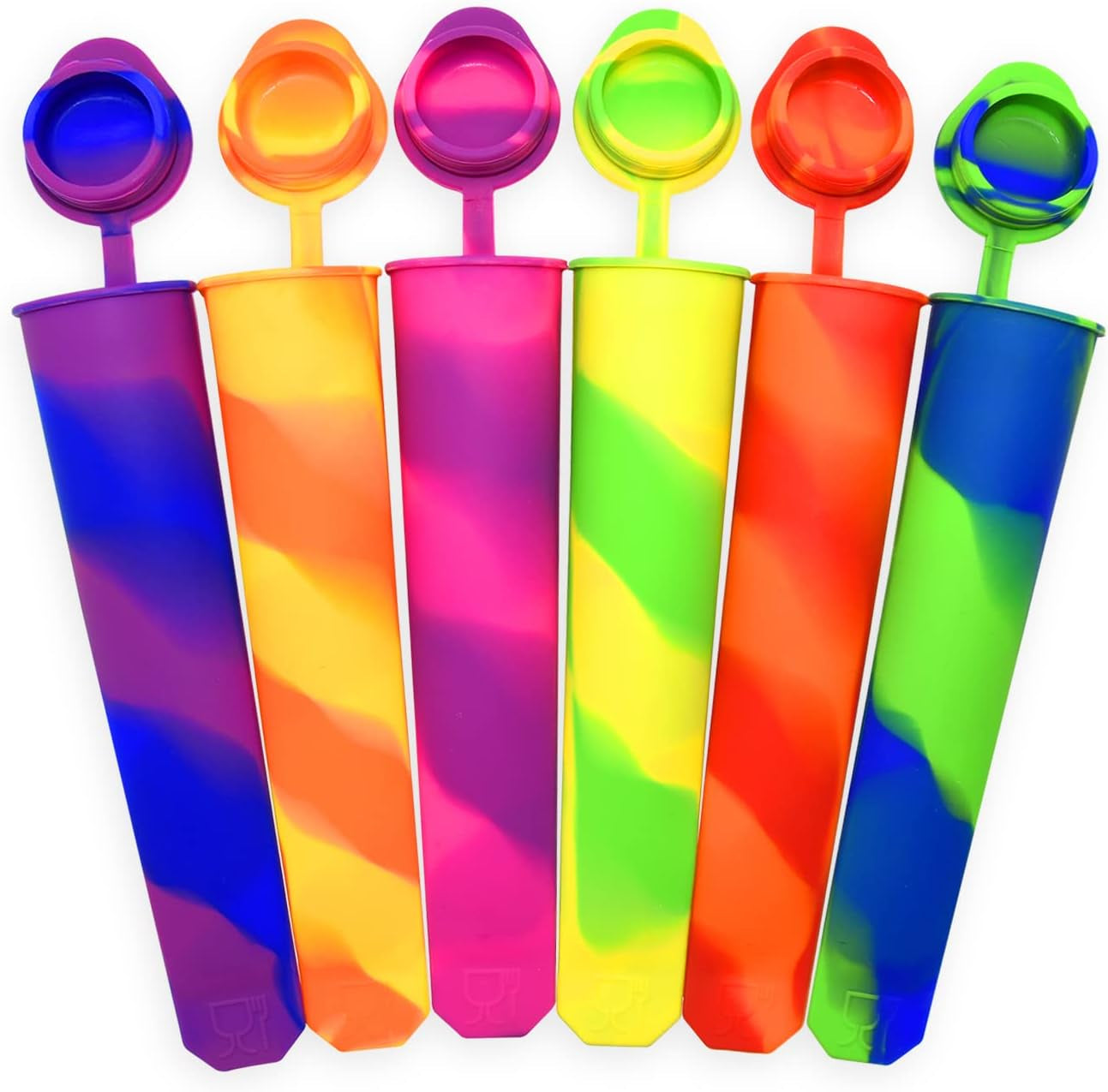 Silicone Popsicle Moulds with Attached Lids - 6 Pack Kitchen Ice Pop Moulds, Flexible & Durable - Reusable - Easy Clean, Multicolored Ice Lollies (Colorful)