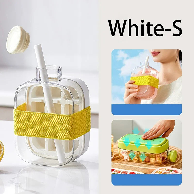 Pressure Type Ice Cube Tray with Lid NO TOUCH Silicone Ice Making Tray with Straw Summer Quick Ice Making Mold for Refrigerator