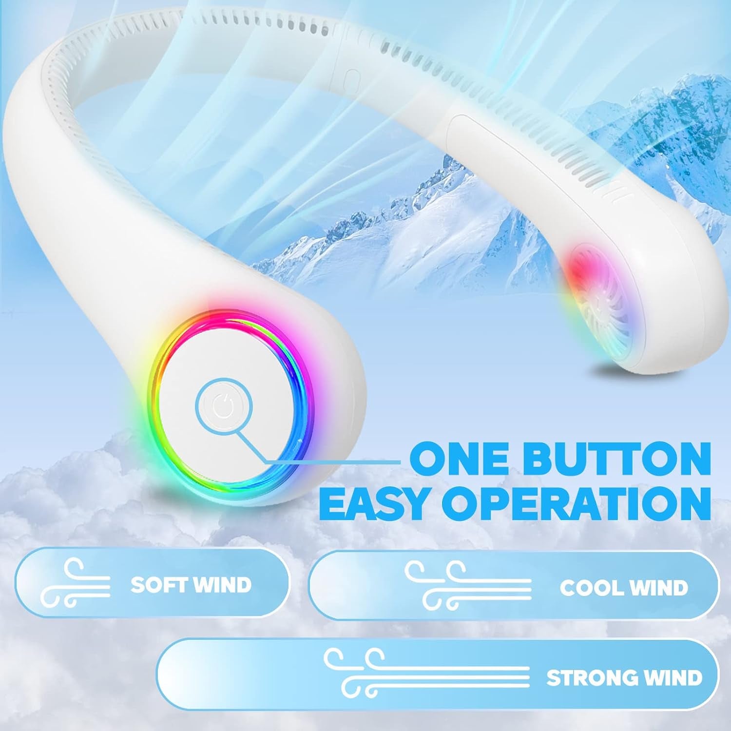 Bladeless Neck Fan, Portable Neck Fan, Cooling Hanging Neck Fan, 4000Mah Mini Cooling Fan, Personal Neck Fans Rechargeable with 3 Speeds LED Light for Women Man Home Office Travel Outdoor
