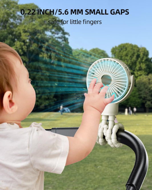 Portable Pram Fan, Small Rechargeable Clip on Fan with Digital Display, 2000Mah, 3 Speeds 360° Rotate Mini Cooling Fan for Stroller, Buggy, Car Seat, Crib & Travel