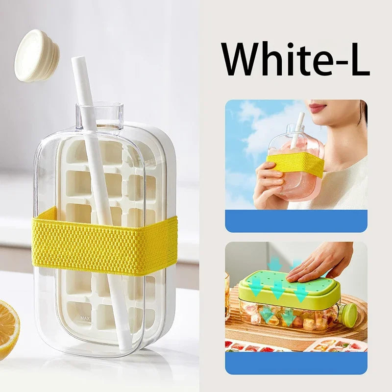 Pressure Type Ice Cube Tray with Lid NO TOUCH Silicone Ice Making Tray with Straw Summer Quick Ice Making Mold for Refrigerator