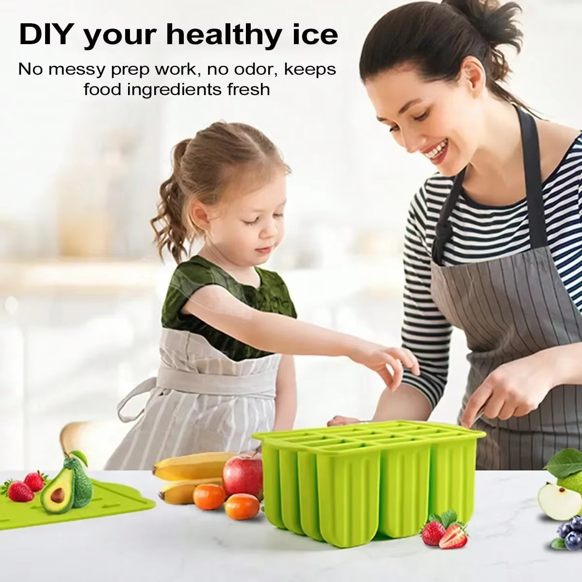 New Popsicle Molds Silicone 12 Pieces Popsicle Trays for Freezer Homemade Ice Cream Popsicle Molds with 50Pcs Popsicle Sticks
