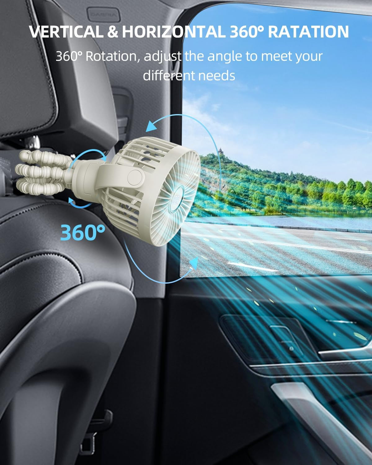 Portable Pram Fan, Small Rechargeable Clip on Fan with Digital Display, 2000Mah, 3 Speeds 360° Rotate Mini Cooling Fan for Stroller, Buggy, Car Seat, Crib & Travel