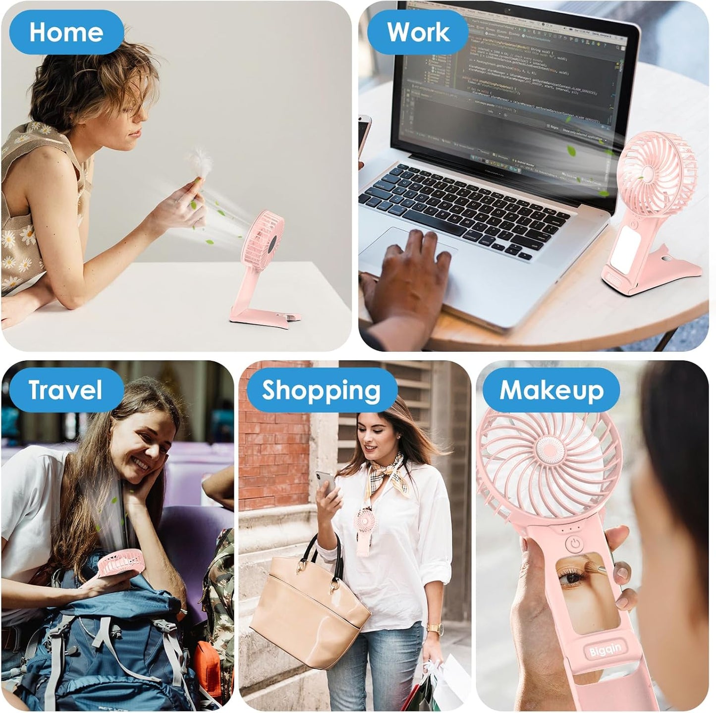 Mini Portable Fan, USB Rechargeable F an with Mirror and Lanyard, 4 Speed Silent Battery Operated Hand Held Fa N, Powerful Mini F a N for Home,Office,Travel and Outdoors