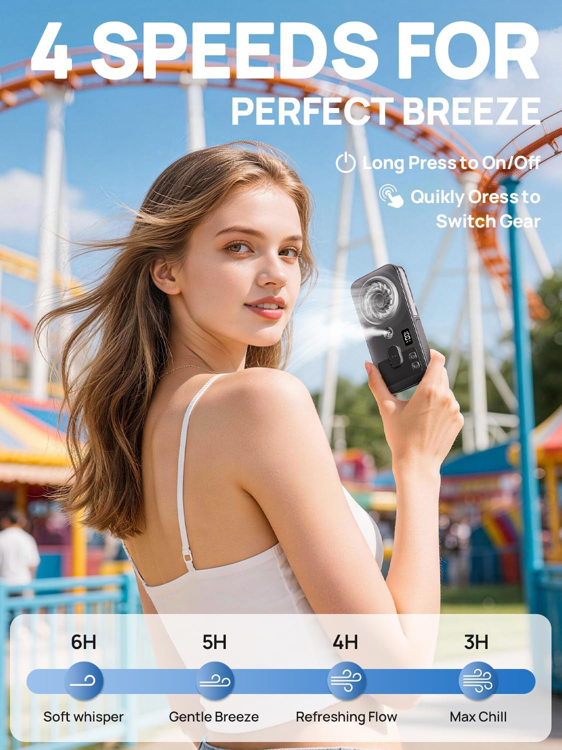 Hand Fan with Water Spray, Portable Handheld Fans Rechargeable with 4 Speeds, USB Personal Mini Misting Fan, LED Display, Small Pocket Desk Fans for Home Office Travel Outdoor