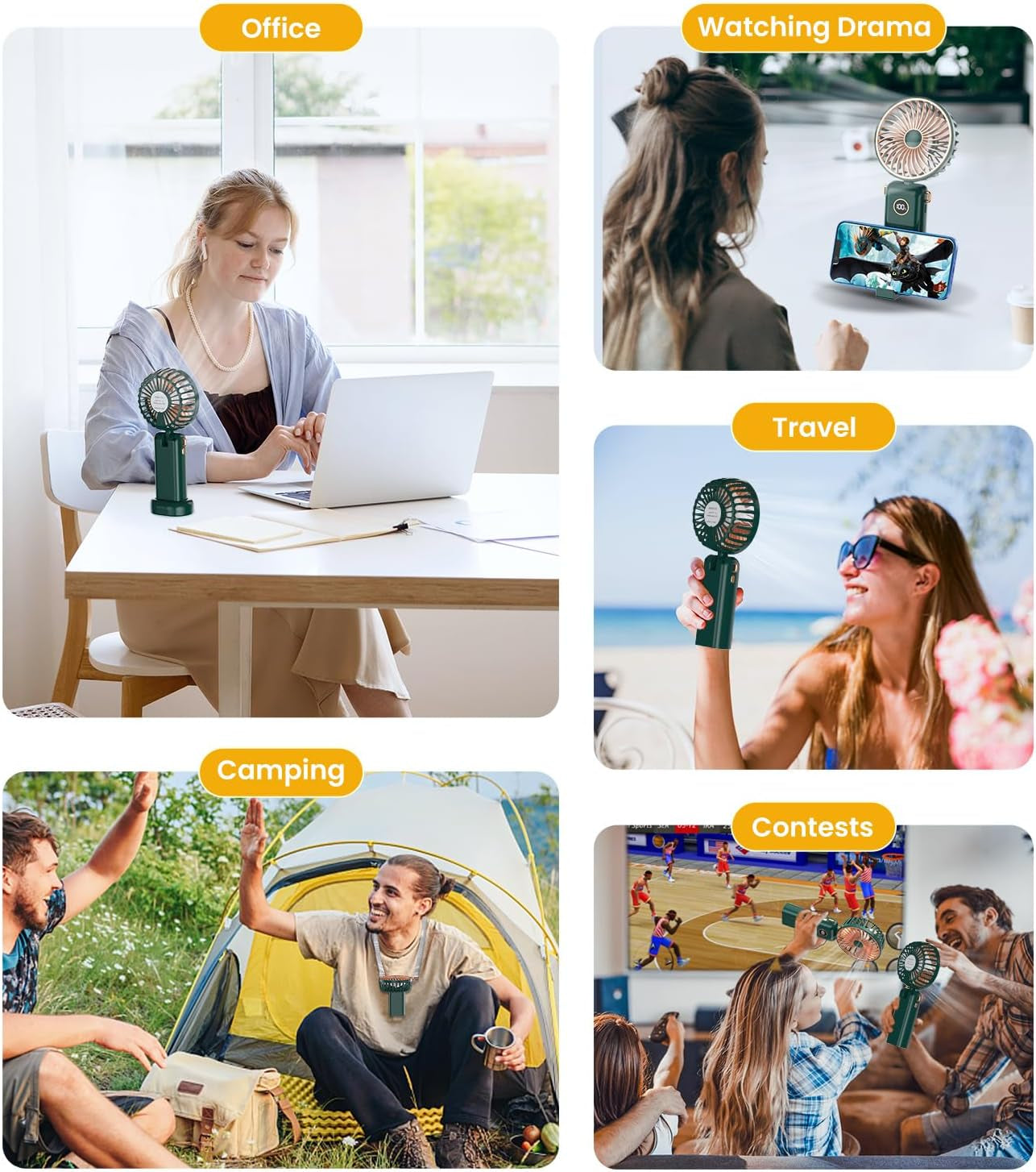 Handheld Fan, 5 Speeds Powerful Portable Fan, Rechargeable Hand Held Fan Folding with Lanyard and Base, Personal Mini Fan for Home, Office, Desktop, Traveling
