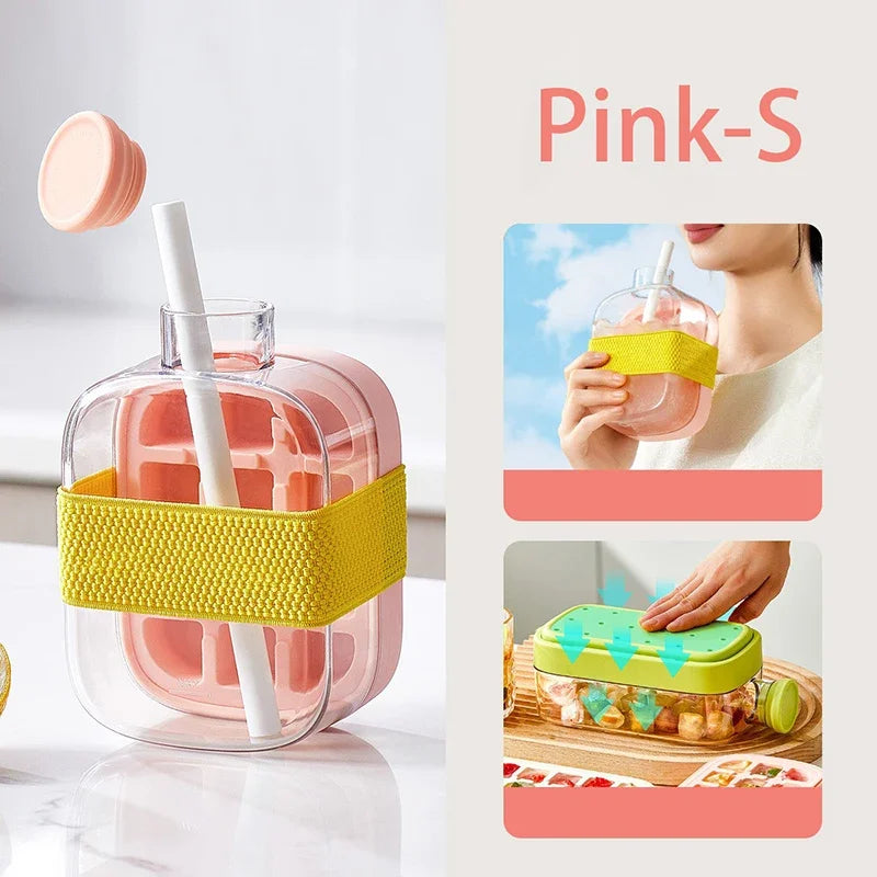 Pressure Type Ice Cube Tray with Lid NO TOUCH Silicone Ice Making Tray with Straw Summer Quick Ice Making Mold for Refrigerator