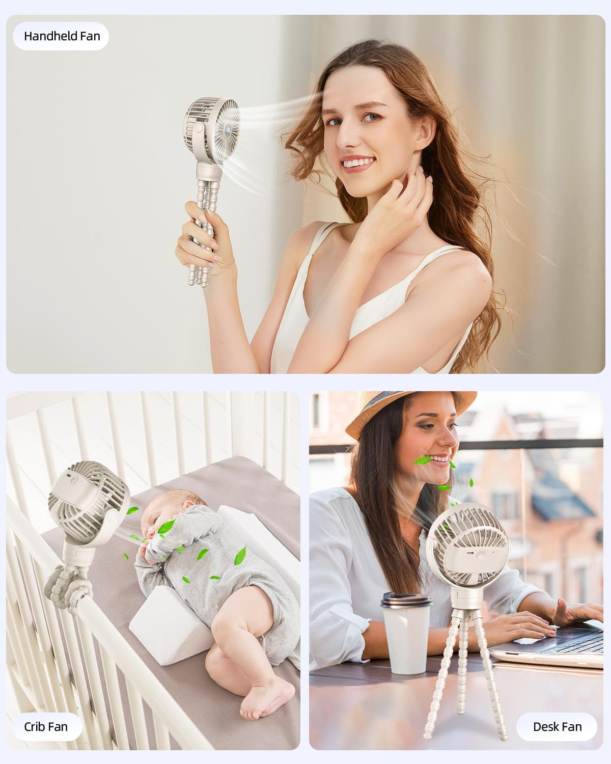 Portable Pram Fan, Small Rechargeable Clip on Fan with Digital Display, 2000Mah, 3 Speeds 360° Rotate Mini Cooling Fan for Stroller, Buggy, Car Seat, Crib & Travel