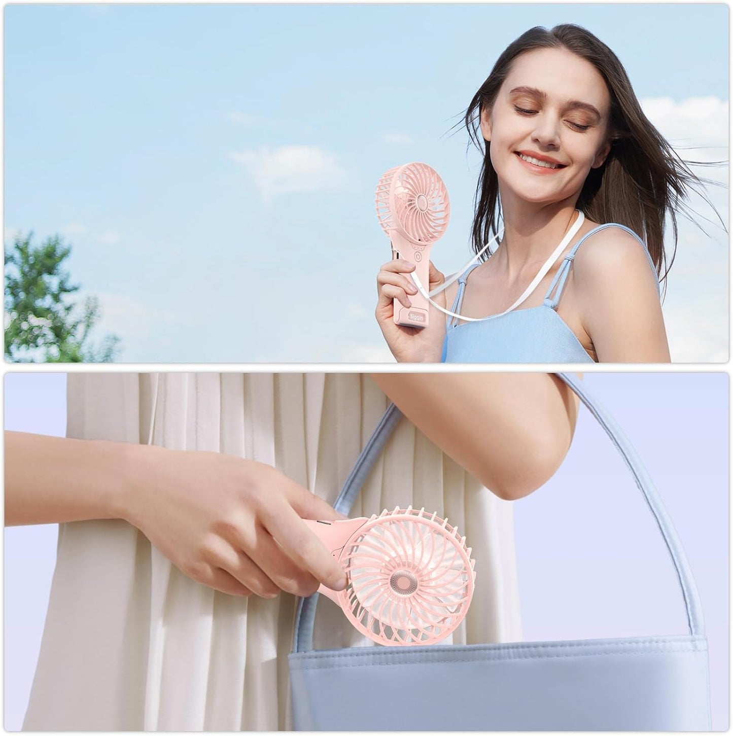 Mini Portable Fan, USB Rechargeable F an with Mirror and Lanyard, 4 Speed Silent Battery Operated Hand Held Fa N, Powerful Mini F a N for Home,Office,Travel and Outdoors