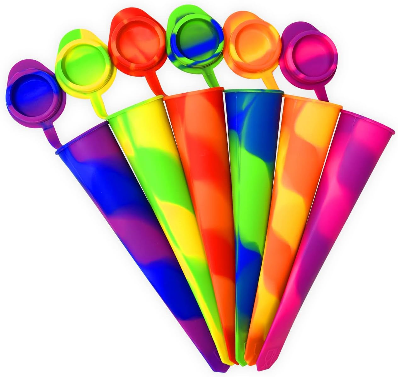 Silicone Popsicle Moulds with Attached Lids - 6 Pack Kitchen Ice Pop Moulds, Flexible & Durable - Reusable - Easy Clean, Multicolored Ice Lollies (Colorful)