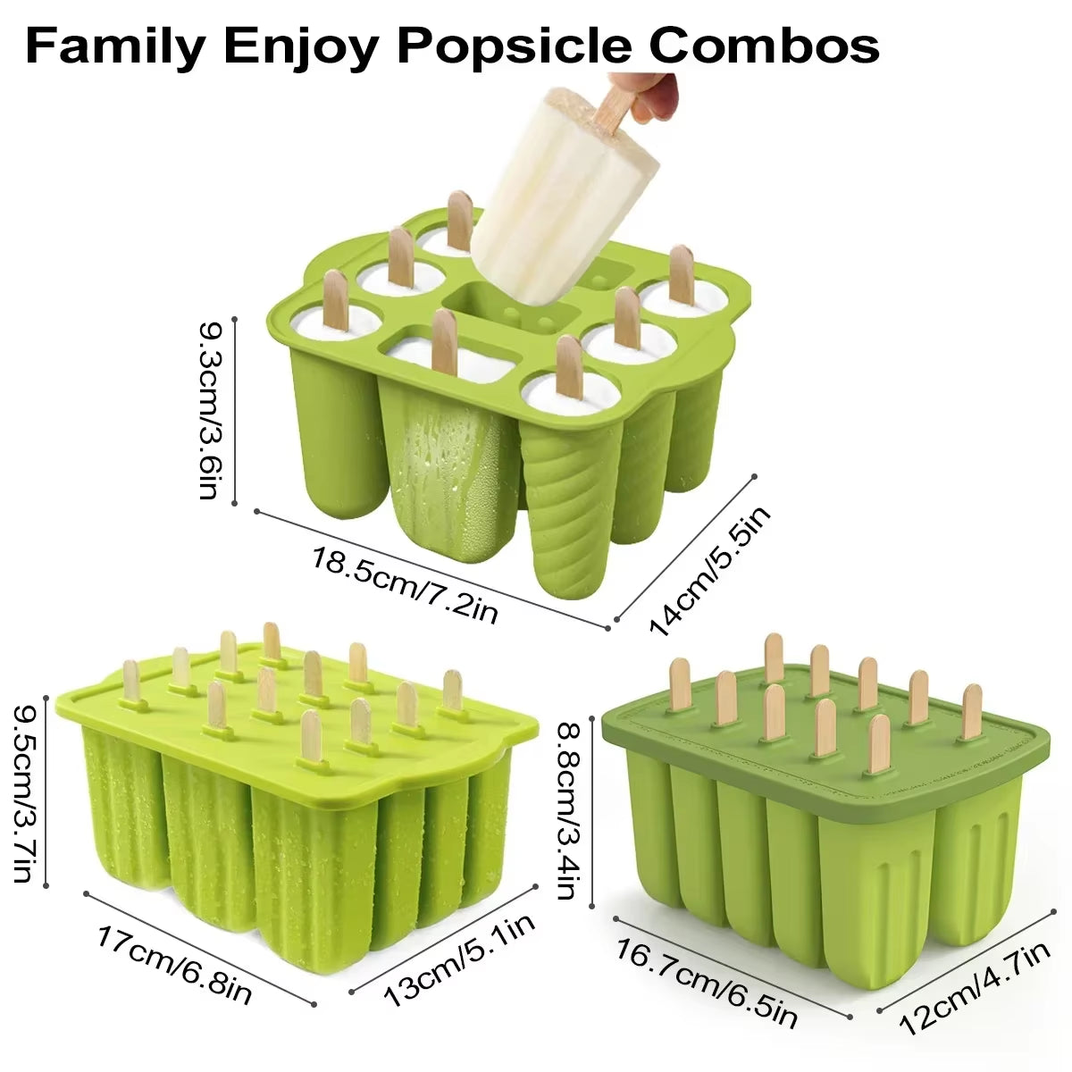 New Popsicle Molds Silicone 12 Pieces Popsicle Trays for Freezer Homemade Ice Cream Popsicle Molds with 50Pcs Popsicle Sticks