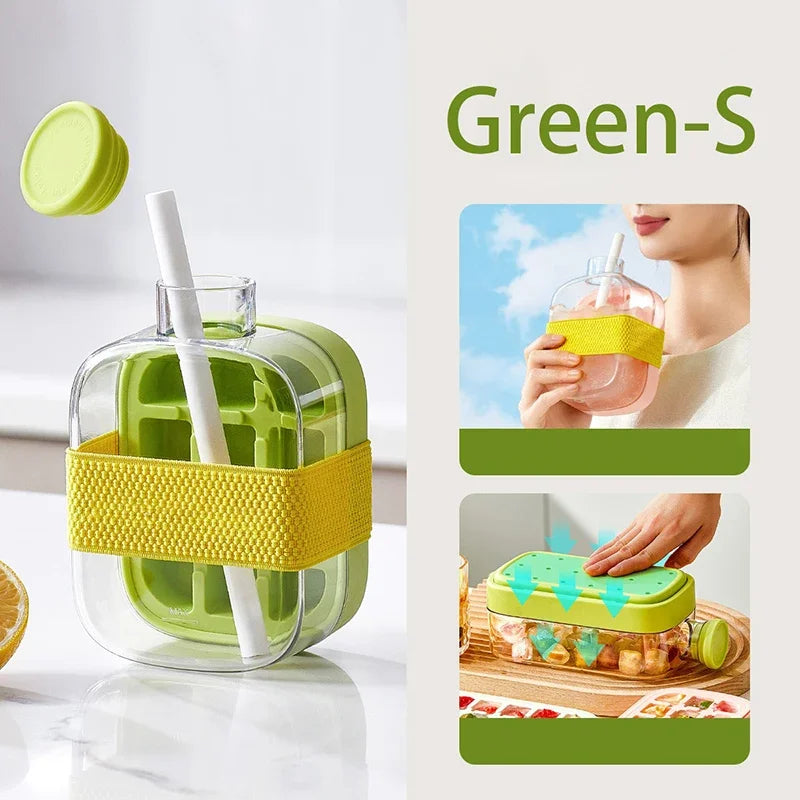 Pressure Type Ice Cube Tray with Lid NO TOUCH Silicone Ice Making Tray with Straw Summer Quick Ice Making Mold for Refrigerator