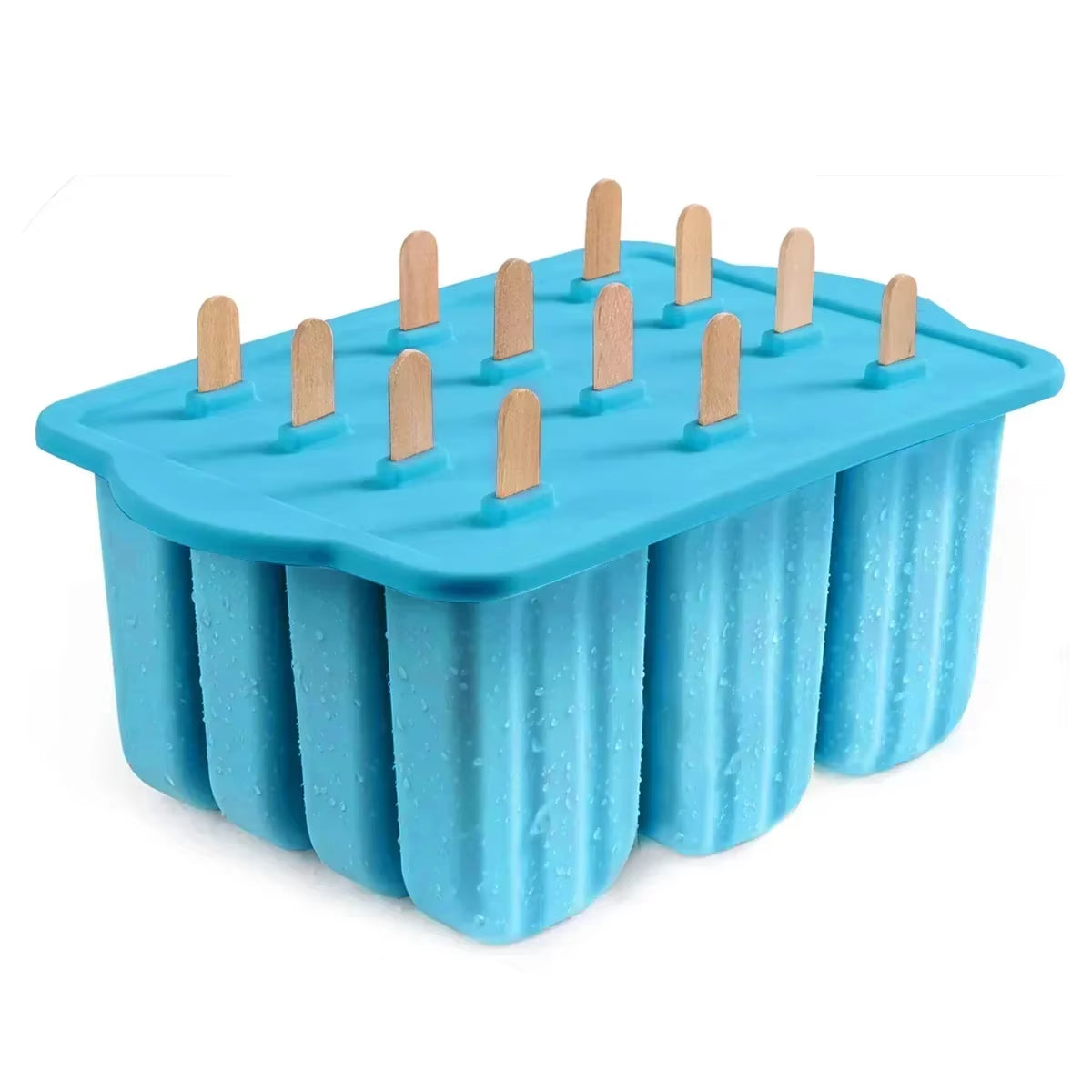 New Popsicle Molds Silicone 12 Pieces Popsicle Trays for Freezer Homemade Ice Cream Popsicle Molds with 50Pcs Popsicle Sticks