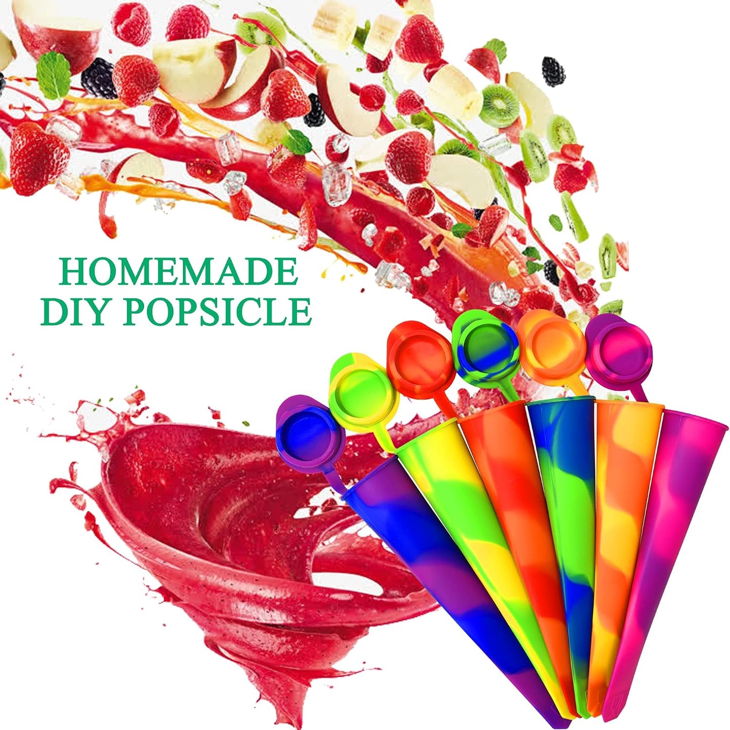 Silicone Popsicle Moulds with Attached Lids - 6 Pack Kitchen Ice Pop Moulds, Flexible & Durable - Reusable - Easy Clean, Multicolored Ice Lollies (Colorful)