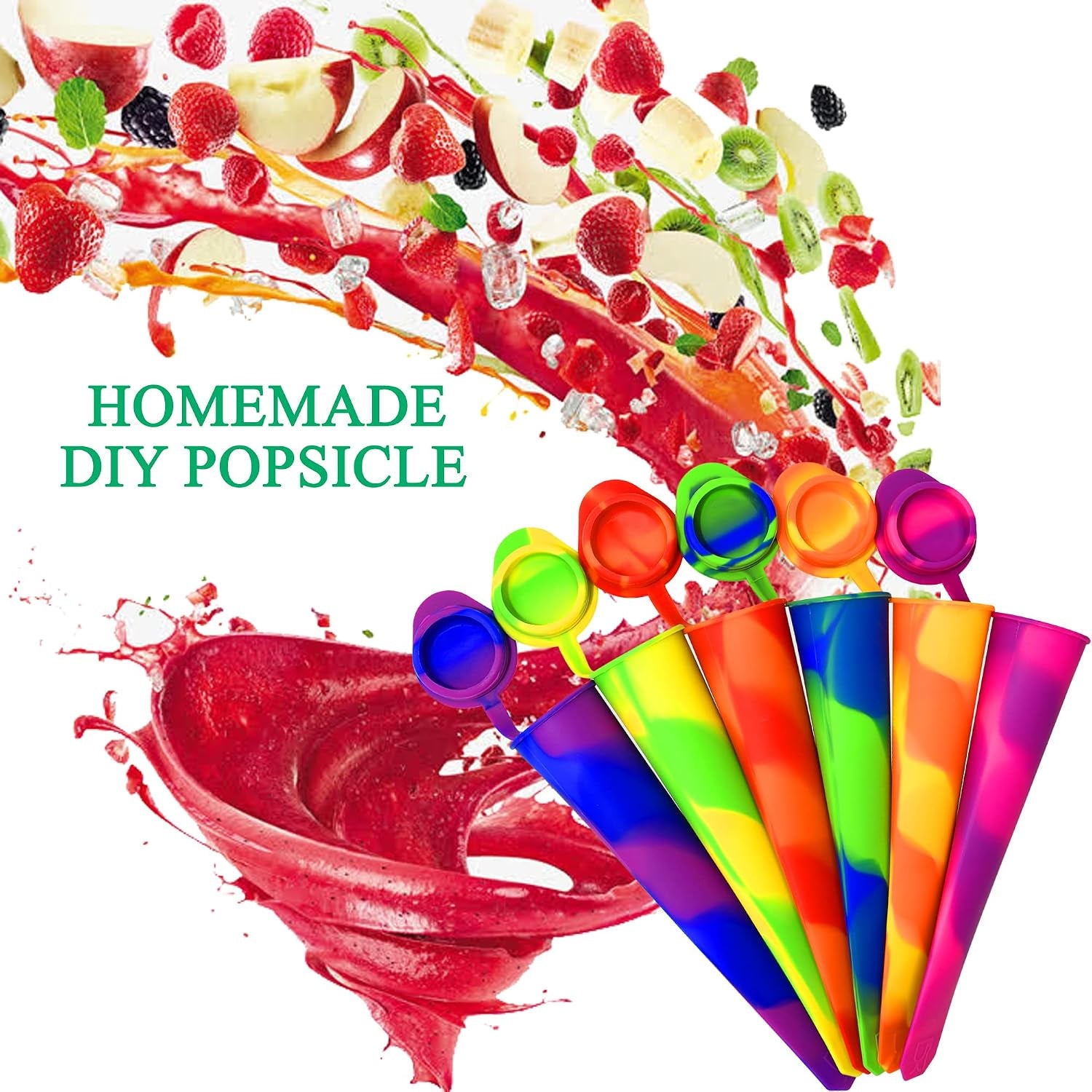 Silicone Popsicle Moulds with Attached Lids - 6 Pack Kitchen Ice Pop Moulds, Flexible & Durable - Reusable - Easy Clean, Multicolored Ice Lollies (Colorful)