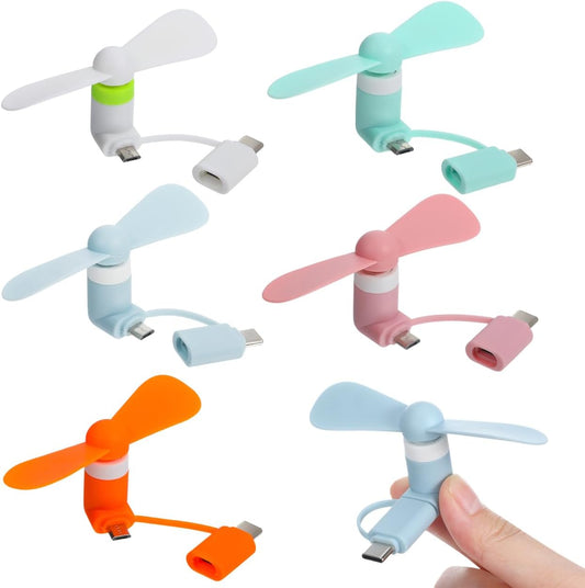 5Pcs Cell Phone Mini Fan,Portable USB Cooling Fan Compatible for Type C and Smartphone-Random Color