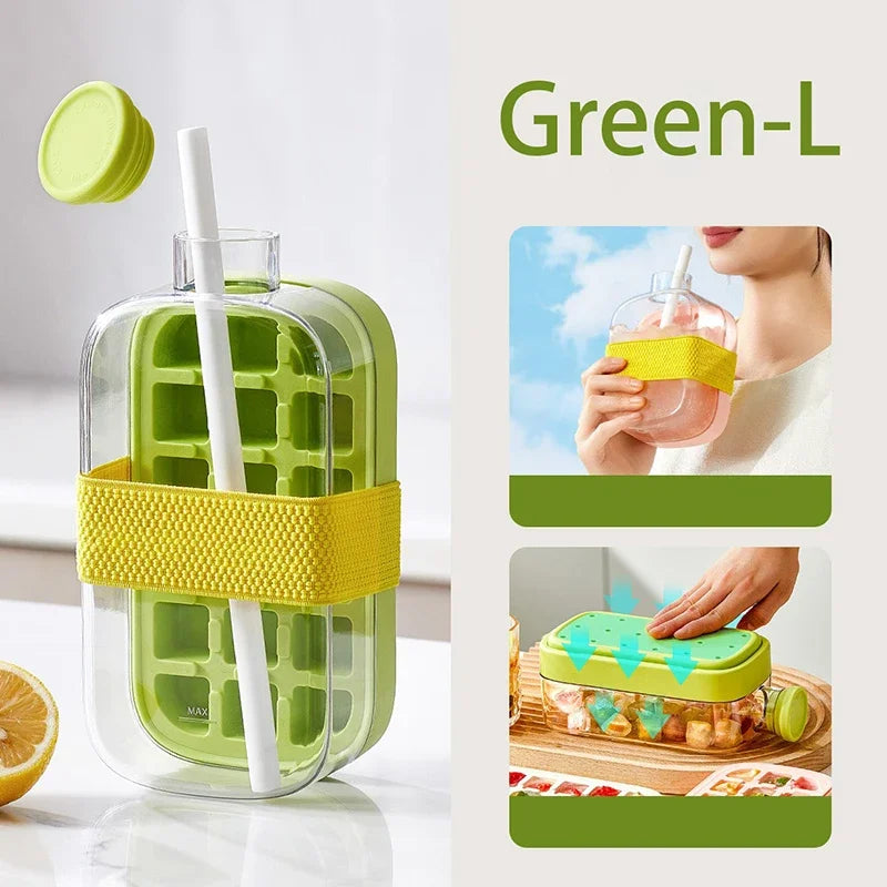 Pressure Type Ice Cube Tray with Lid NO TOUCH Silicone Ice Making Tray with Straw Summer Quick Ice Making Mold for Refrigerator