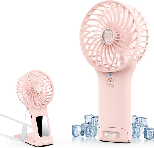 Mini Portable Fan, USB Rechargeable F an with Mirror and Lanyard, 4 Speed Silent Battery Operated Hand Held Fa N, Powerful Mini F a N for Home,Office,Travel and Outdoors