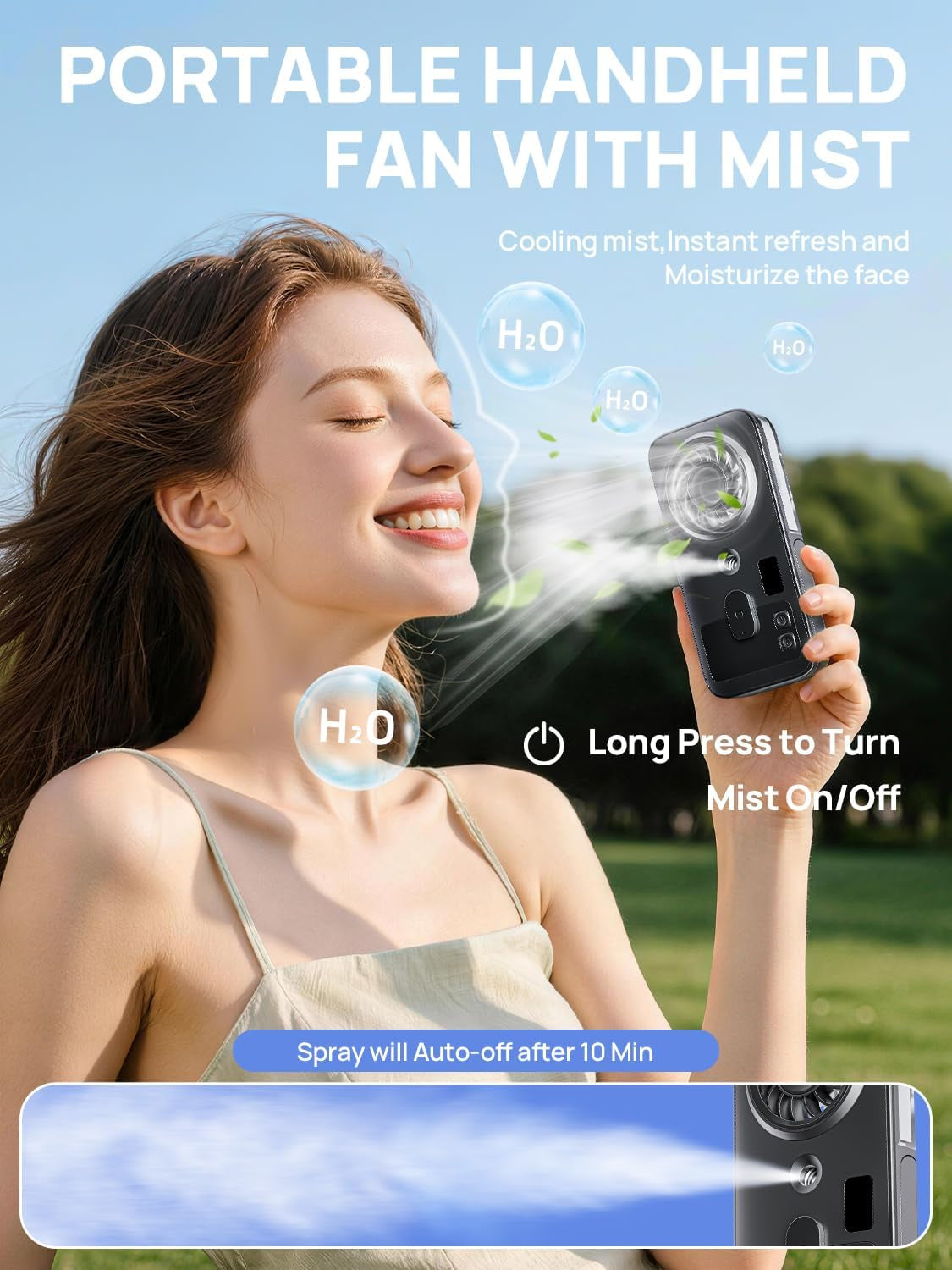 Hand Fan with Water Spray, Portable Handheld Fans Rechargeable with 4 Speeds, USB Personal Mini Misting Fan, LED Display, Small Pocket Desk Fans for Home Office Travel Outdoor